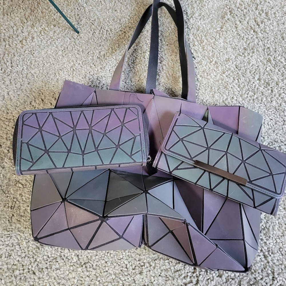 Geometric Purple and Gray Tote Bag Set/ IREDESENT.